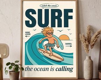 Surf Beach Poster | Coastal Ocean Wall Art | Indie Collage Aesthetic | Digital Download | Printable Art