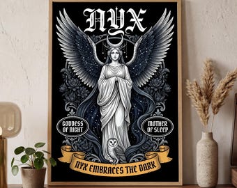 Nyx Poster Dark Academia Wall Art | Gothic Goddess Bedroom Decor | Shadow Work Pagan Altar Print | MONO LEVEL