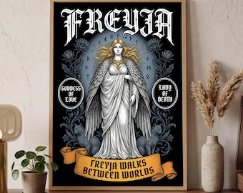 Freyja Poster Romantic Art | Norse Goddess Mythology Wall Decor | Nordic Folk Print | Spiritual Woman Gift | Viking Home Decor Present | MON