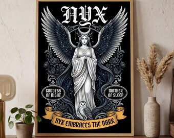 Nyx Poster Ethereal Mythological Art Print | Dark Goddess Wall Decor | Celestial Bedroom Aesthetic | Gothic Lover Gift | MONO LEVEL | Digita