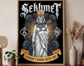 Sekhmet Poster Romanticy Mystical Art | Sacred Egyptian Goddess Decor | Ancient Mythology Home Art | Spiritual Witchy Gift | MONO LEVEL | Di