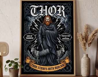 Thor Poster Romanticy Wall Art Decor | Norse Mythology Print | Marvel Superhero Home Decor | God of Thunder Fan Gift For Him | MONO LEVEL |