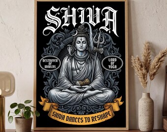 Shiva Poster Romanticy Art | Hindu God Meditation Room Decor | Spiritual India Yoga Studio Print | Divine Wall Art Gift Idea | MONO LEVEL |