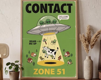 Alien UFO Art Print | Sci-Fi Cosmic Wall Decor | Space Bedroom Poster Gift | Digital Download | Printable Art