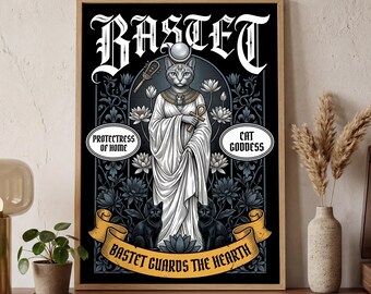 Bastet Poster Romanticy Wall Art | Egyptian Cat Goddess Decor | Ancient Egypt Print | Mythology Lover Gift | MONO LEVEL