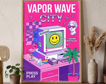 Vaporwave Art Print | 80s Neon Aesthetic Poster | Synthwave Wall Decor | Digital Download | Printable Art