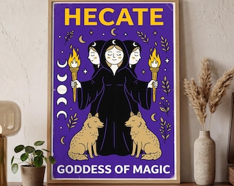Hecate Witch Art Print Popping Colors | Goddess Poster Witchy Decor | Digital Download | Printable Art