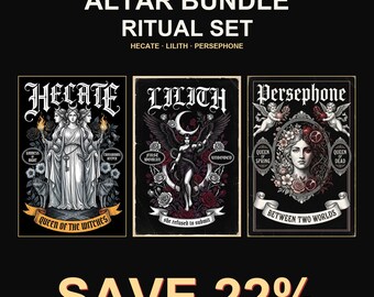 Altar Bundle Premium | 3 Mythology Goddess Prints | Hecate Lilith Persephone | Heavyweight Ritual Set | MONO LEVEL