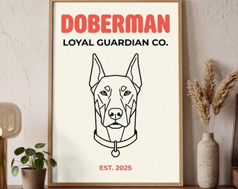 Doberman Poster | Minimalist Flat Art Dog Print Modern Home Decor | Digital Download | Printable Art