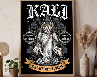 Kali Poster Romanticy Divine Goddess Art | Spiritual Wall Decor | Mystical Meditation Room Print | Sacred Feminine Gift | Elegant Aesthetic