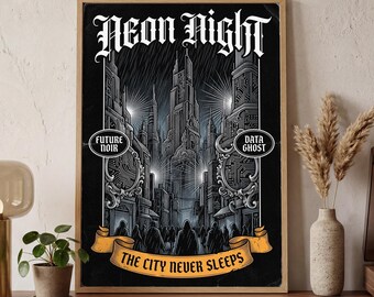 Cyberpunk Gothic Poster | Dark Romantic Wall Art | Neon Goth Aesthetic | Digital Download | Printable Art