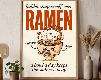Ramen Wall Art Poster | Noodle Kitchen Decor | Indie Collage Foodie Gift | Digital Download | Printable Art
