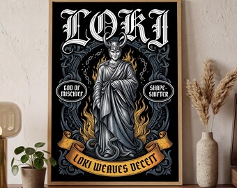 Loki Poster Romanticy Art | God of Mischief Wall Decor | Mythology Fan Gift Idea | Dark Academia Aesthetic Print | Nordic Style | MONO LEVEL