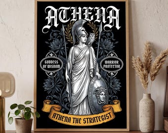 Athena Poster Romantic Goddess Artwork | Aesthetic Mythology Wall Decor | Greek Goddess Print Home Office Decor | Empowering Gift For Her |
