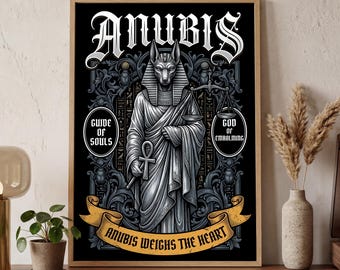 Anubis Poster Egyptian God Wall Art | Meditation Room Spiritual Decor | Dark Pagan Altar Print | MONO LEVEL