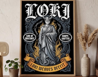 Loki Poster Romanticy Art | God of Mischief Wall Decor | Mythology Fan Gift Idea | Dark Academia Aesthetic Print | Nordic Style | MONO LEVEL
