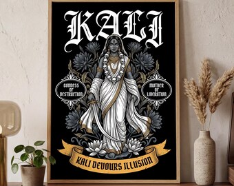 Kali Poster Romanticy Divine Goddess Art | Spiritual Wall Decor | Mystical Meditation Room Print | Sacred Feminine Gift | Elegant Aesthetic