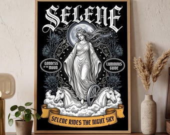 Selene Poster Romanticy Dreamy | Ethereal Moon Goddess Wall Art Print | Celestial Mythology Room Decor | Ancient Greek Myth Aesthetic Lover