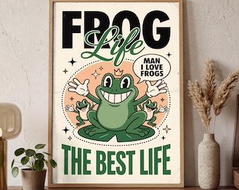 Frog art print | Rubber hose vintage cartoon | Retro wall decor | Quirky nursery gift | Digital Download | Printable Art