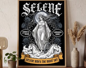 Selene Poster Romanticy Dreamy | Ethereal Moon Goddess Wall Art Print | Celestial Mythology Room Decor | Ancient Greek Myth Aesthetic Lover