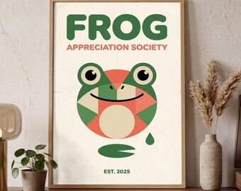 Frog Lover Poster | Minimalist Flat Art Print | Cute Amphibian Wall Decor | Digital Download | Printable Art
