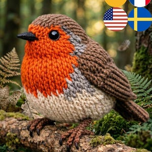 Realistic Robin Knit Pattern – English German français Swedish PDF Woodland Bird Tutorial (Digital Download)