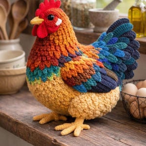 Realistic Rooster Pattern - Crochet Farmhouse Amigurumi Bird PDF Download (English,German)