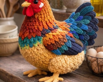 Realistic Rooster Pattern - Crochet Farmhouse Amigurumi Bird PDF Download (English,German)