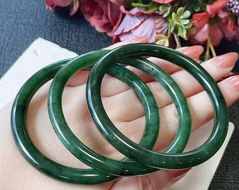 DEAL！Certified Natural Green Jade Slim Bangle, 55-61 Size Minimalist Bangle Bracelet, Dark Green Jade Bangle, Natural Jade Bangle Bracelet