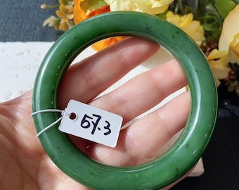 Brazalete de jade nefrita natural / Brazalete de jade verde intenso / Tamaño 57,3 mm / Brazalete de jade redondo clásico / Regalo para él