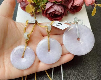 Certified Natural Lavender Jadeite Donut Pendant ,Peace Coin Necklace ,Round Jade ,Adjustable Cord Necklace, Minimalist Jade Jewelry Gift