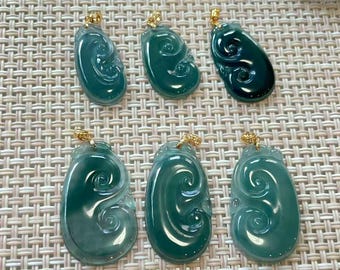 Certified Natural Blue Jadeite Ruyi Pendant(with chain) , Icy Jade Necklace , 18K Gold Bail Pendent, Certified Jadeite, Real Blue Jadeite