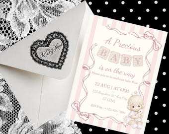 Precious Baby Shower | Editable Pink Vintage Theme (Digital Download)