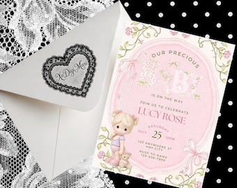 Precious Teddy Bear Bow Baby Shower | Editable Pink Vintage Theme (Digital Download)