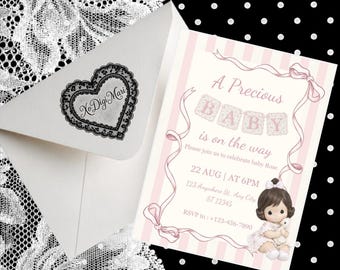 Precious Baby Shower | Editable Pink Vintage Theme (Digital Download)