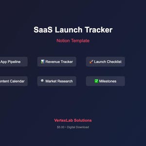 SaaS Launch Tracker Notion Template | App Business Planner | Startup Tracker | Product Launch Checklist | Revenue Tracker | Indie Developer