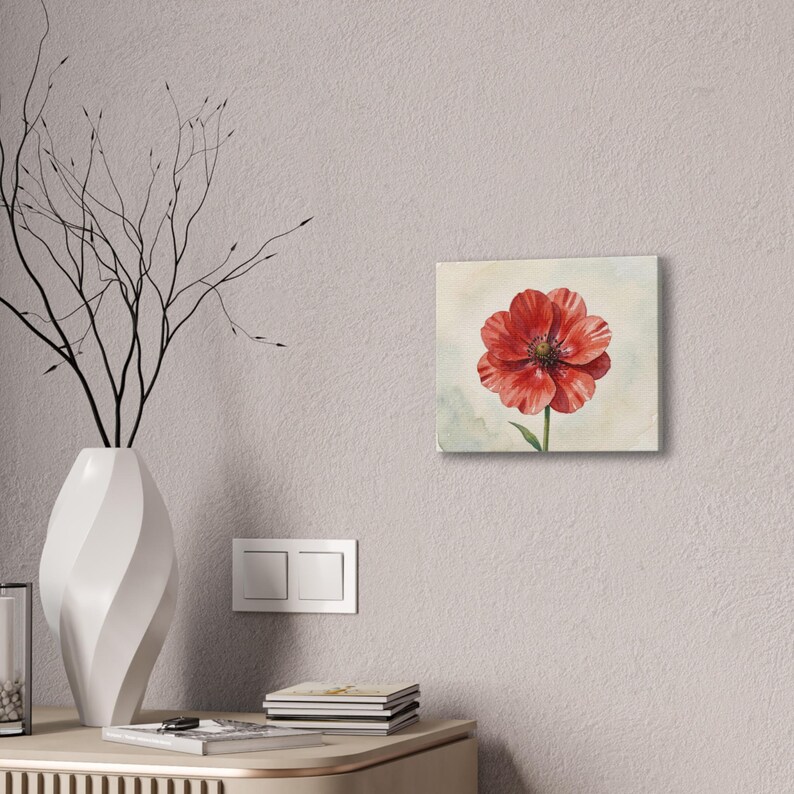 Red Poppy Watercolor Canvas Print Stretched Wall Art - Etsy