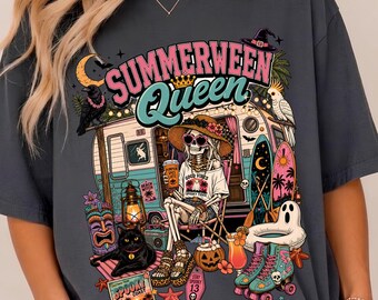 Summerween Png, Halloween Strand Skelett Png, Girly Gruselige Königin Png, Nette gruselige Sommer Sublimation, lustiges Halloween PNG, Trendiger Geist Png