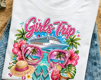 Girls Trip png, zomervakantie png, tropische bloemen png-ontwerp, girly trendy sublimatieontwerp, preppy coquette-strand, cruisereis png