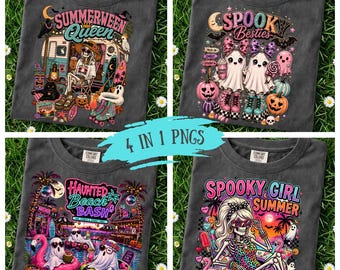 Summerween Png-Bundle, Halloween Strand Skelett Png, Girly Spooky Png, süße gruselige Sommer Sublimation, lustiges Halloween PNG, trendiger Geist Png