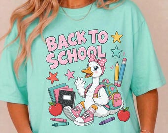 Wieder zurück PNG Schule, Erster Schultag Lehrer Shirt Design Download, Retro Schule, trendige Gans Png, süße Kinder Shirt Sublimation