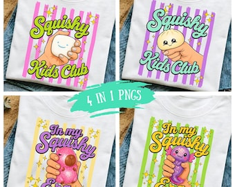 Squishy Era PNG Design Bundle, Axolotl Glitter Dumpling Capybara Stress Spielzeug, bunte trendige Grafik, niedlicher Kinderclub PNG Viral TikTok Trend