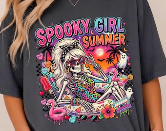 Summerween Png, Halloween Strand Skelett Retro Png, Girly Spooky Png, süße gruselige Sommer Sublimation, lustiges Halloween PNG, trendiger Geist Png