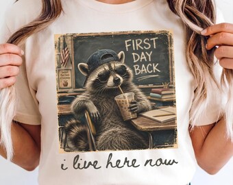 Bruh Wir Back Waschbär PNG, Zurück in die Schule Digitaler Download Erster Schultag Design Lustige Tiergrafik Retro Schüler Lehrer Sublimation