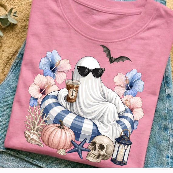 Summerween Ghost PNG, Spooky Summer Ghost Sublimation Design, Cute Halloween Lover Shirt Design, Tropical Spooky Season, Trendy Girly PNG