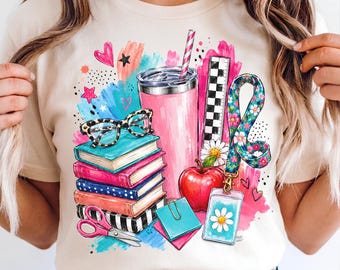 Adrette Lehrerin PNG, Zurück in die Schule Kokette Shirt Design, Trendige Teach T-Shirt Grafik, 1. Schultag Sublimation Lustiges Lehrerleben Png