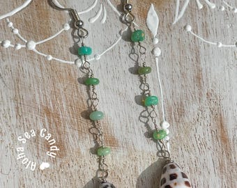 Mini Hebrew Cone Shell &  Green Opal Earrings