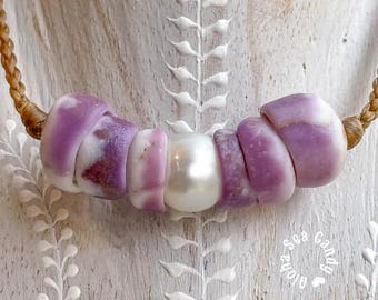 Purple Puka Shell & FW Pearl Choker Necklace