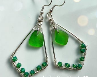 Sterling Silver and Green Sea glass Earrings