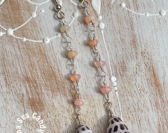 Mini Hebrew Cone Shell & Pink Opal Earrings